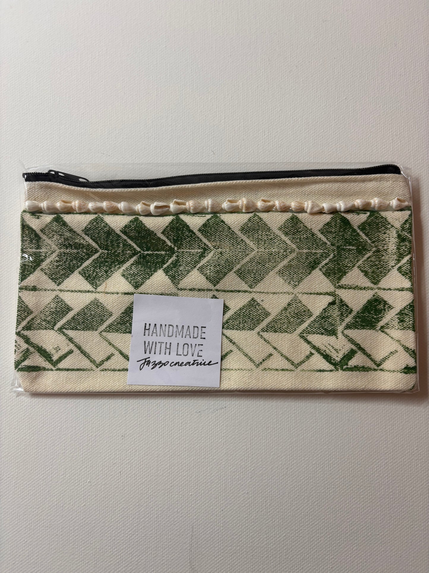 Printed Makeup Bag/Pencil Case - #207 Green & White