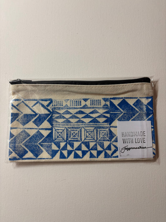 Printed Makeup Bag/Pencil Case - #201 Blue and White