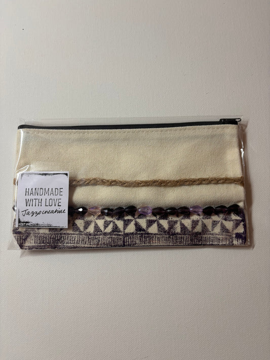 Printed Makeup Bag/Pencil Case - #214 Dark Purple & White