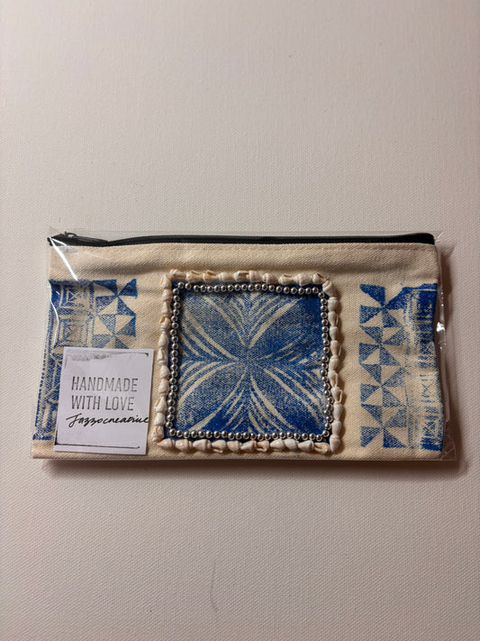 Printed Makeup Bag/Pencil Case - #203 Blue and White