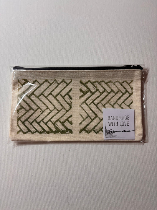 Printed Makeup Bag/Pencil Case - #204 Green & White